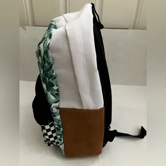 Vans Off the Wall Green Leaf Print and Checkerboard Backpack - Picture 5 of 8